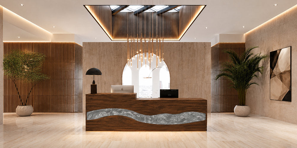 Black Walnut Epoxy Reception Desk Ideas for Modern Commercial Spaces