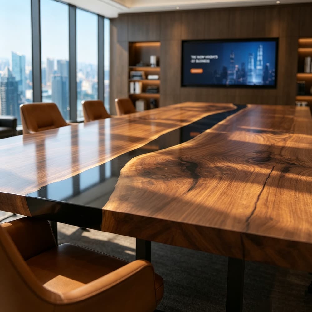 Close-up shot of the exquisite natural mountain grain and live edge texture of premium North American black walnut wood