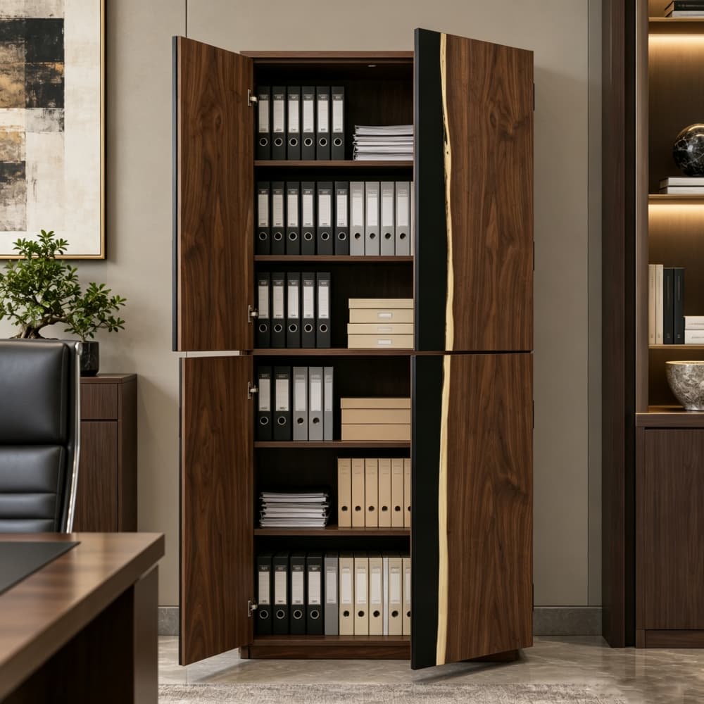 36"W × 18"D × 72"H Custom Black Walnut Tall Storage Cabinet with Matte Black Resin Inlay | ROC-09