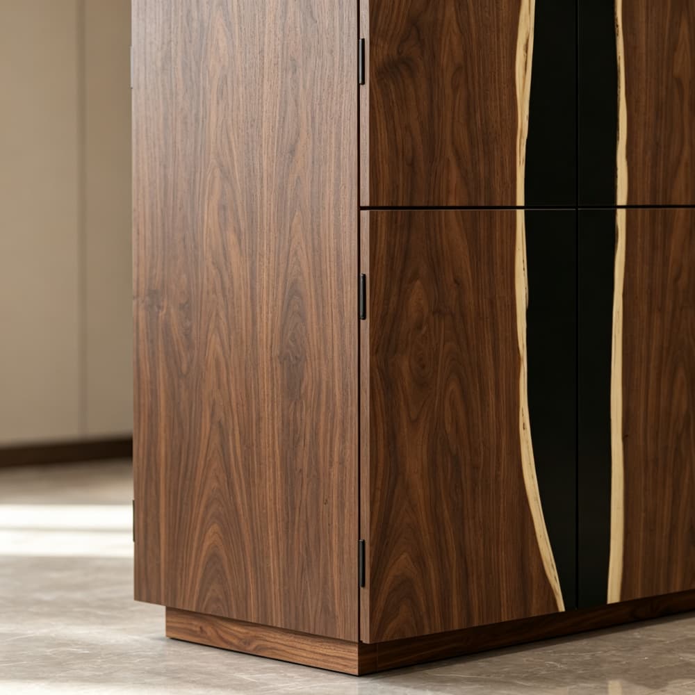 36"W × 18"D × 72"H Custom Black Walnut Tall Storage Cabinet with Matte Black Resin Inlay | ROC-09