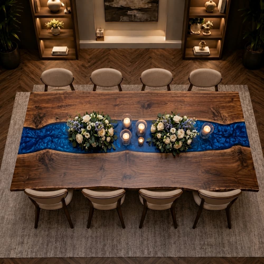 Custom walnut resin banquet dining table for elegant gatherings