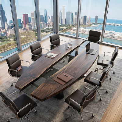 Custom Black Walnut Smoke Gray River Executive Table & Boat-Shaped Conference Table | ET-04