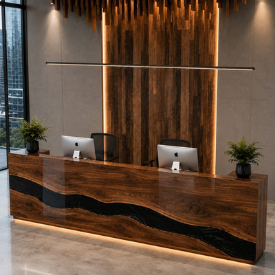 Gunmetal Current Black Walnut Reception Table with Swirl Resin | RT-03