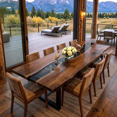 Canyon Veil Black Walnut Transparent Black Epoxy Dining Table | DT-41