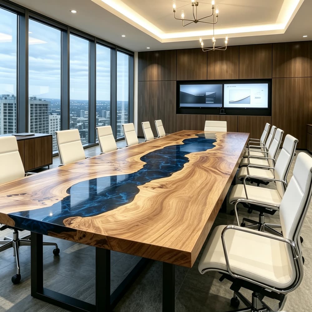 Large-scale poplar wood meeting table enhancing modern boardroom aesthetics