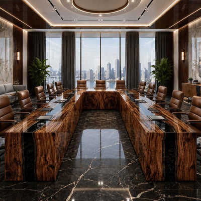 Luxury Black Walnut U-Shaped Boardroom Table with Black Resin | CT-11