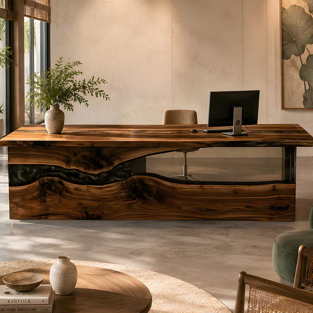 Handmade epoxy resin reception desk for executive offices and commercial spaces
