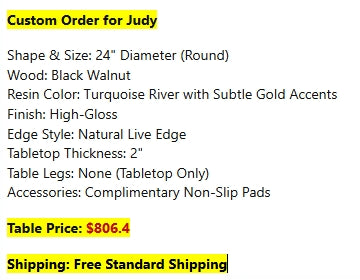 Luxcraftwood Custom Order Link for Judy | 24"D Round Black Walnut Table