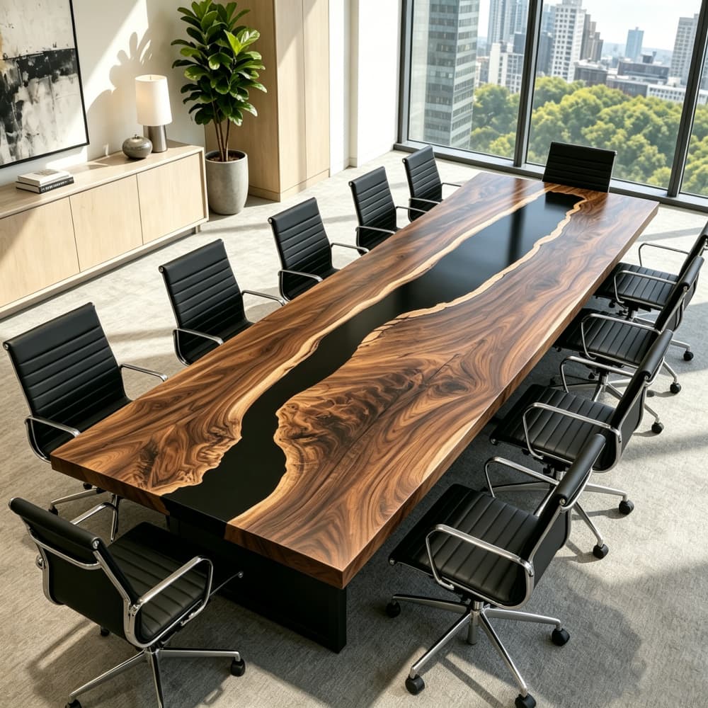 Large multi-person epoxy meeting table designed for team discussions and corporate conference rooms