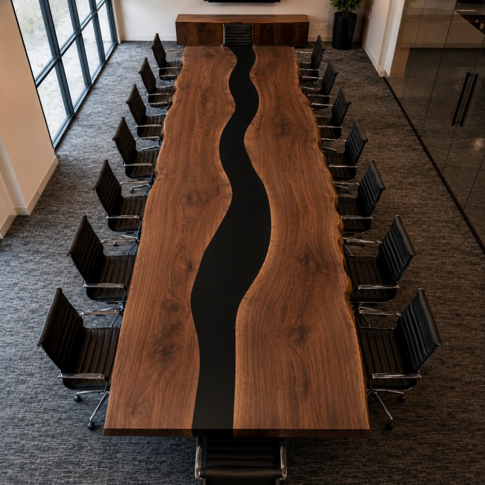 Custom walnut conference table designed for large meeting rooms and executive offices