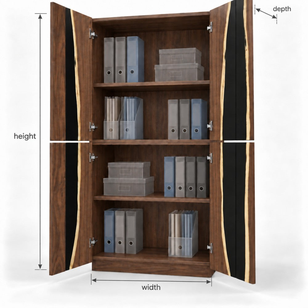 36"W × 18"D × 72"H Custom Black Walnut Tall Storage Cabinet with Matte Black Resin Inlay | ROC-09