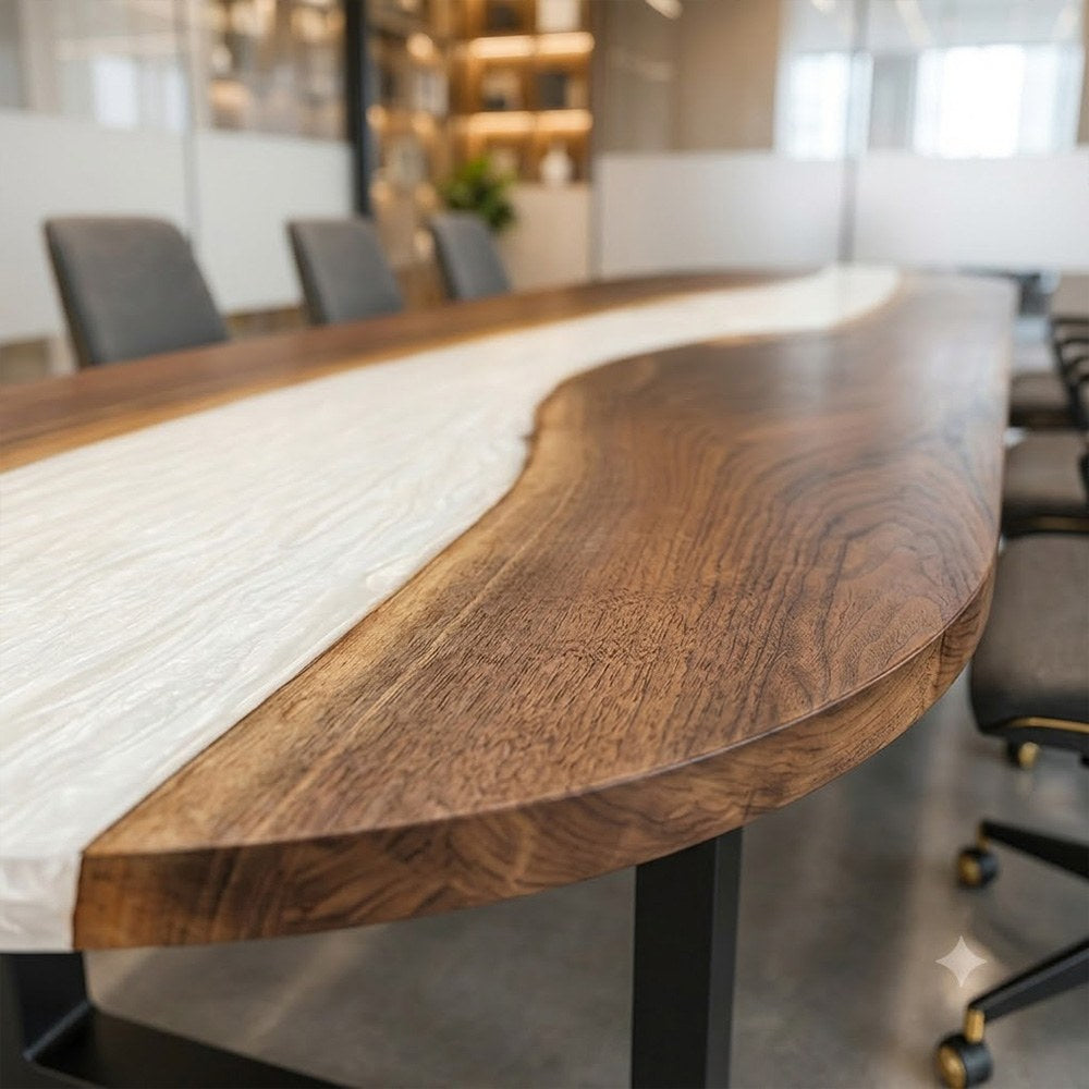 Professional executive black walnut desk in a modern corporate setting