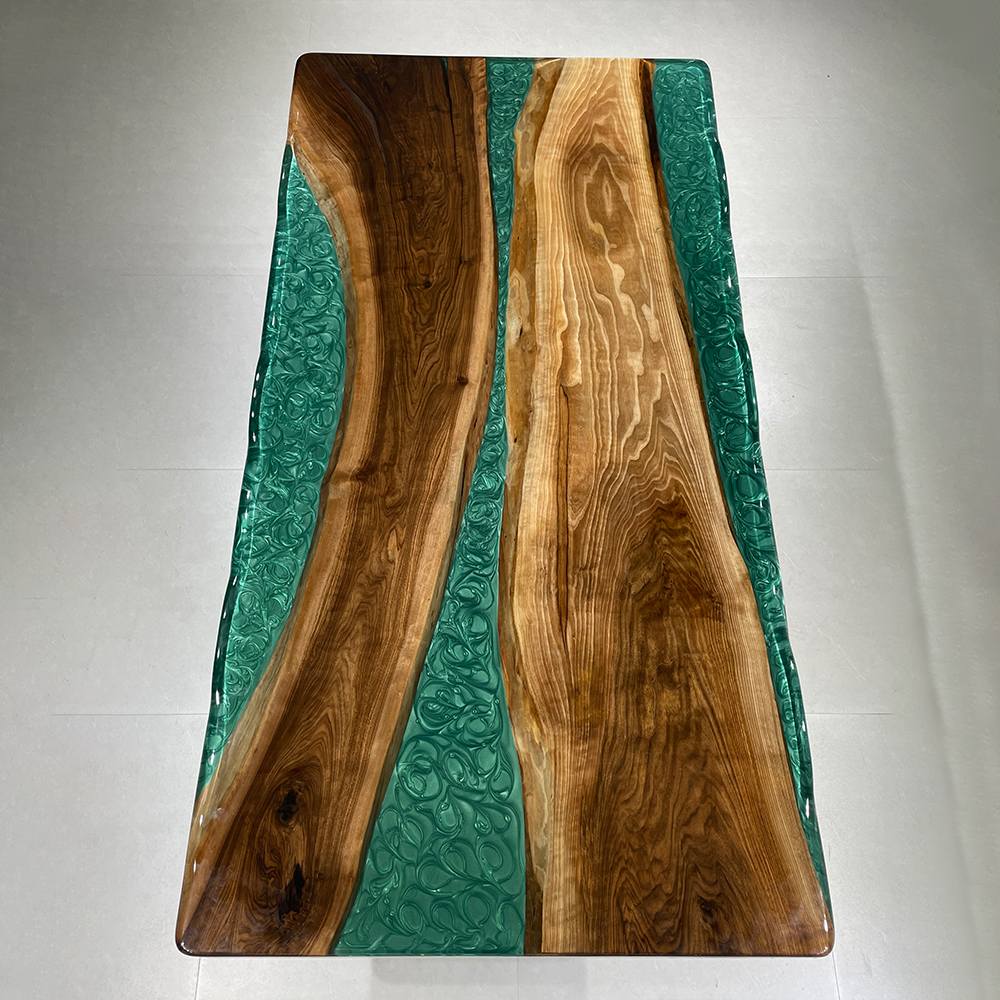 Executive walnut resin coffee table with distinctive natural wood grain