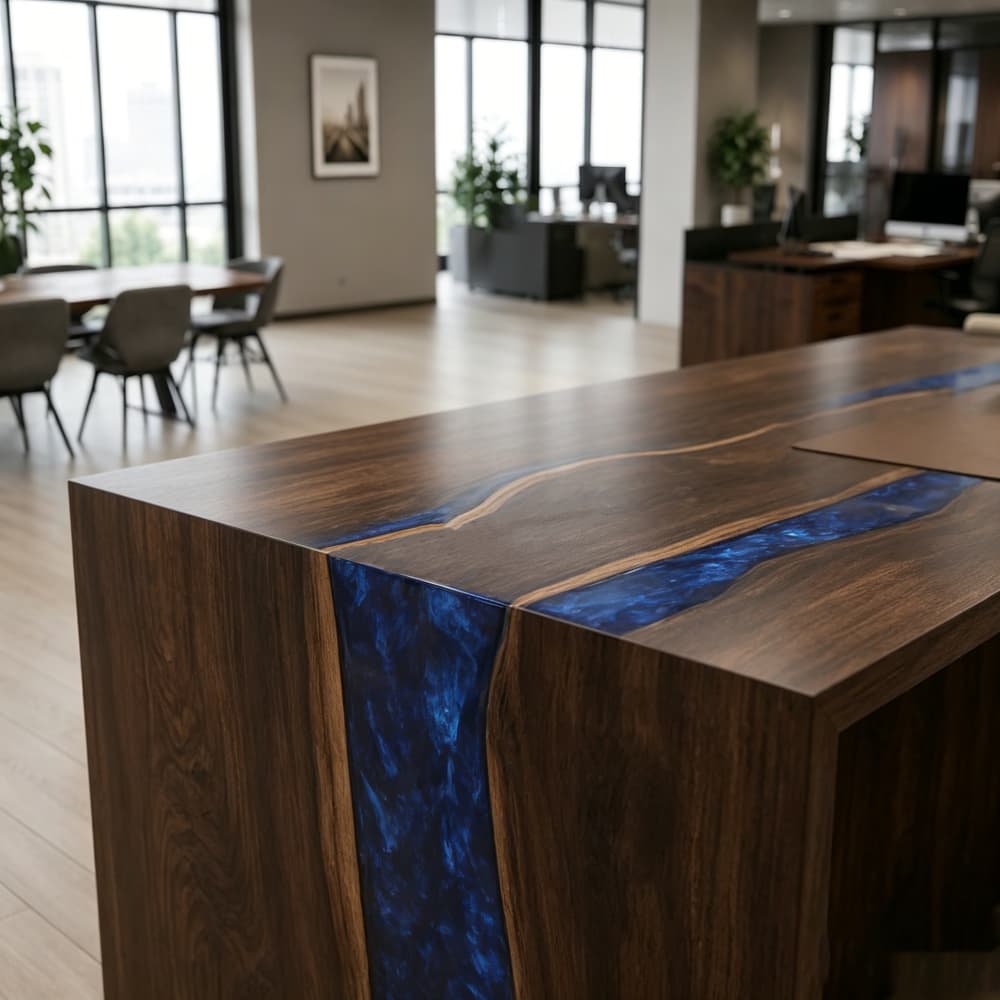 Professional administrative workstation with natural wood grain