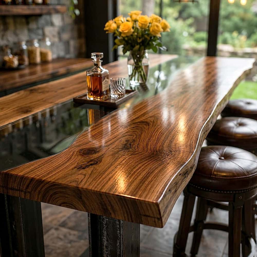 Handcrafted black walnut bar table designed for restaurants, lounges, and hospitality venues