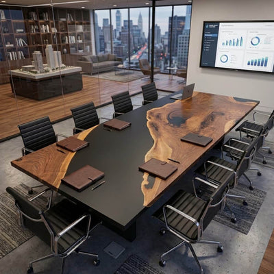 Large Black Walnut Black Epoxy Conference Table for Executive Meeting Rooms | CT-25
