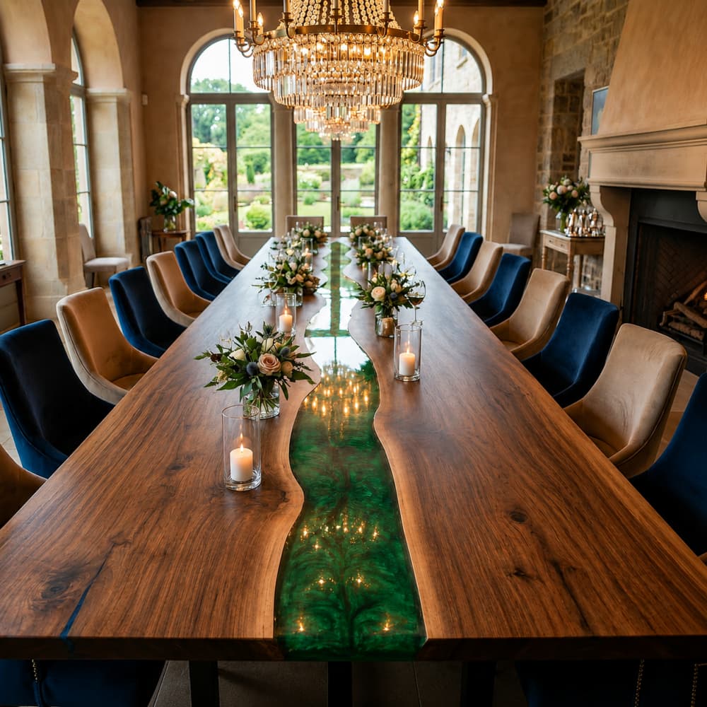 Custom walnut banquet table for wedding venues, estates, and luxury event spaces