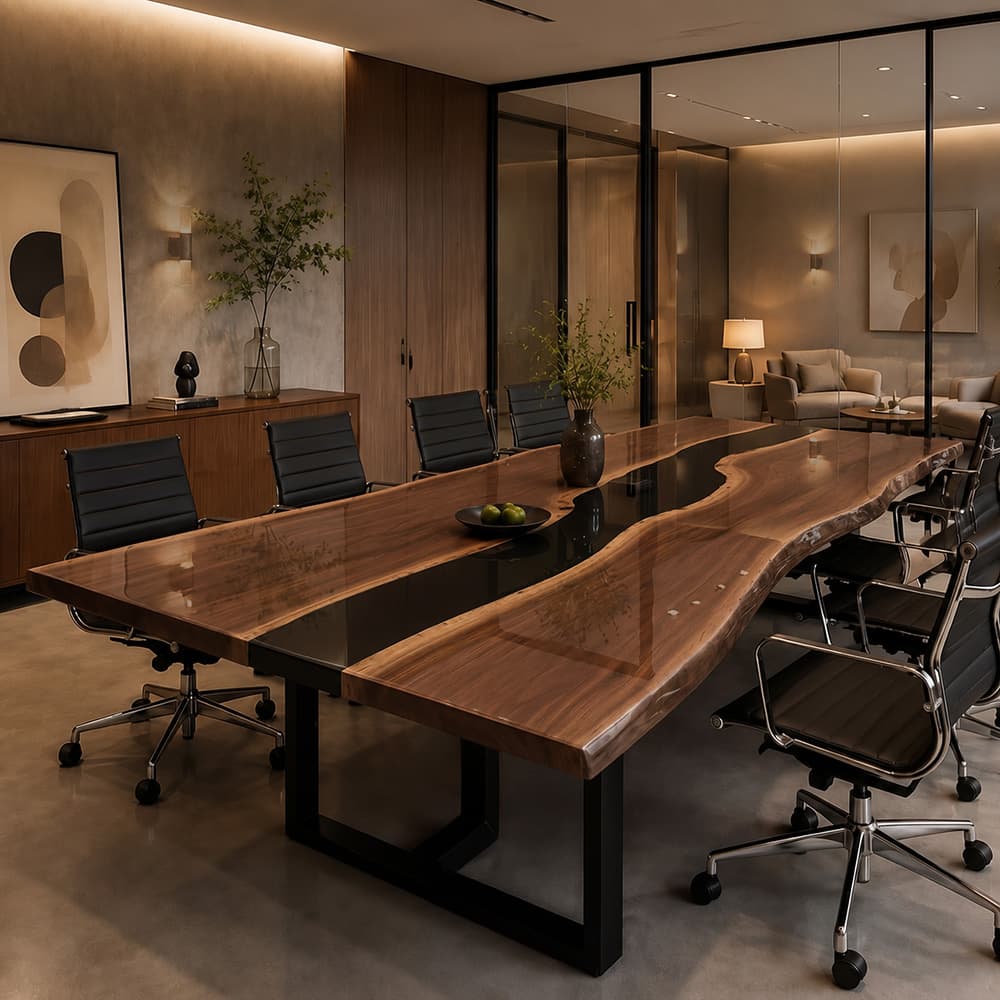 Large black walnut meeting room table designed for corporate conference spaces
