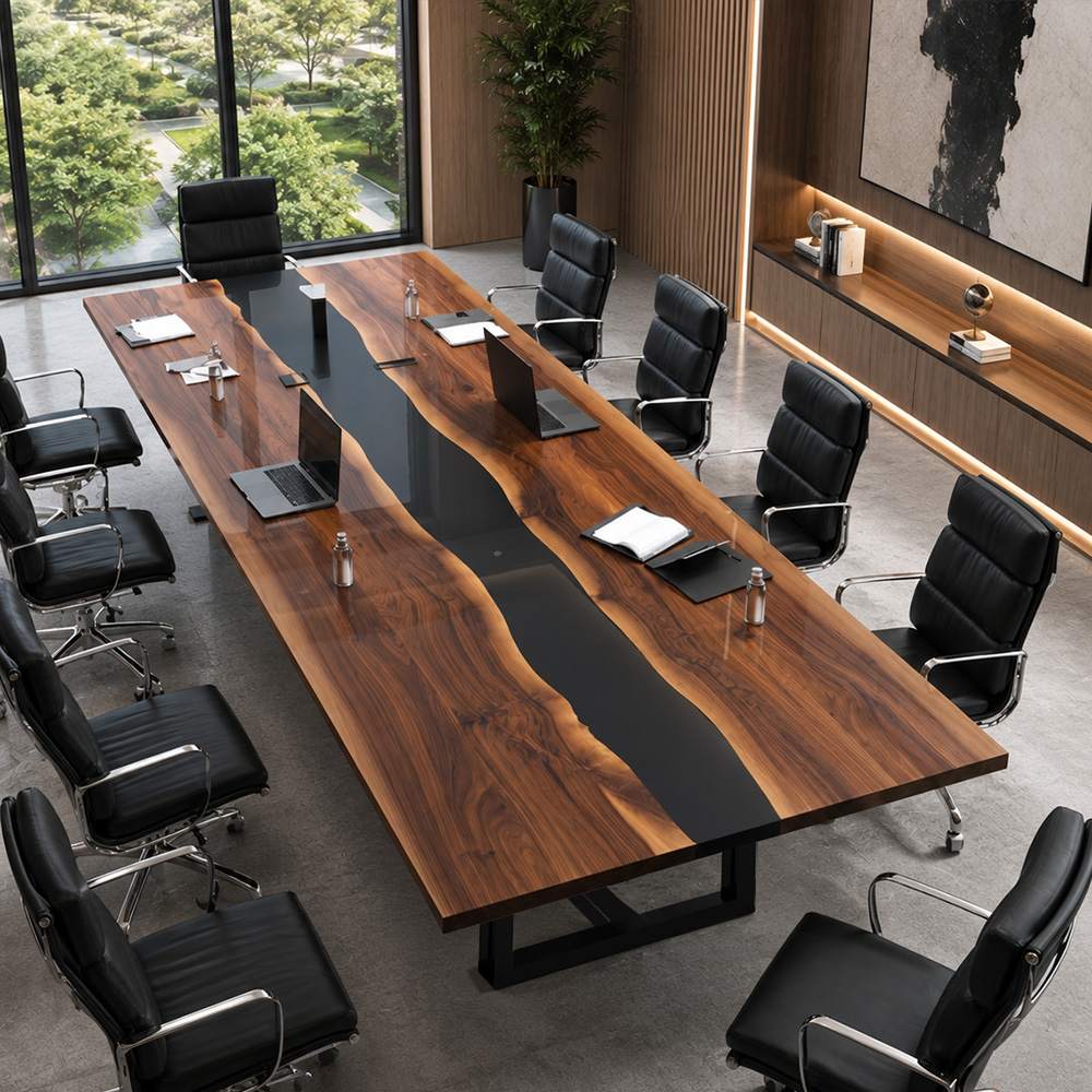 Luxury live edge black walnut resin river table for modern conference rooms and offices