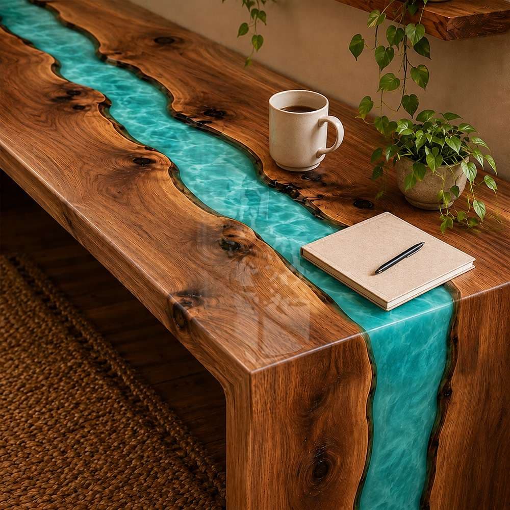 Handcrafted walnut epoxy home desk for remote work, study rooms, and creative offices