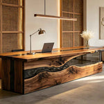 Luxury live edge walnut reception counter with handcrafted epoxy river detail