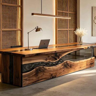 Handmade Black Walnut River Reception Desk & Counter for Office Spaces| RT-01
