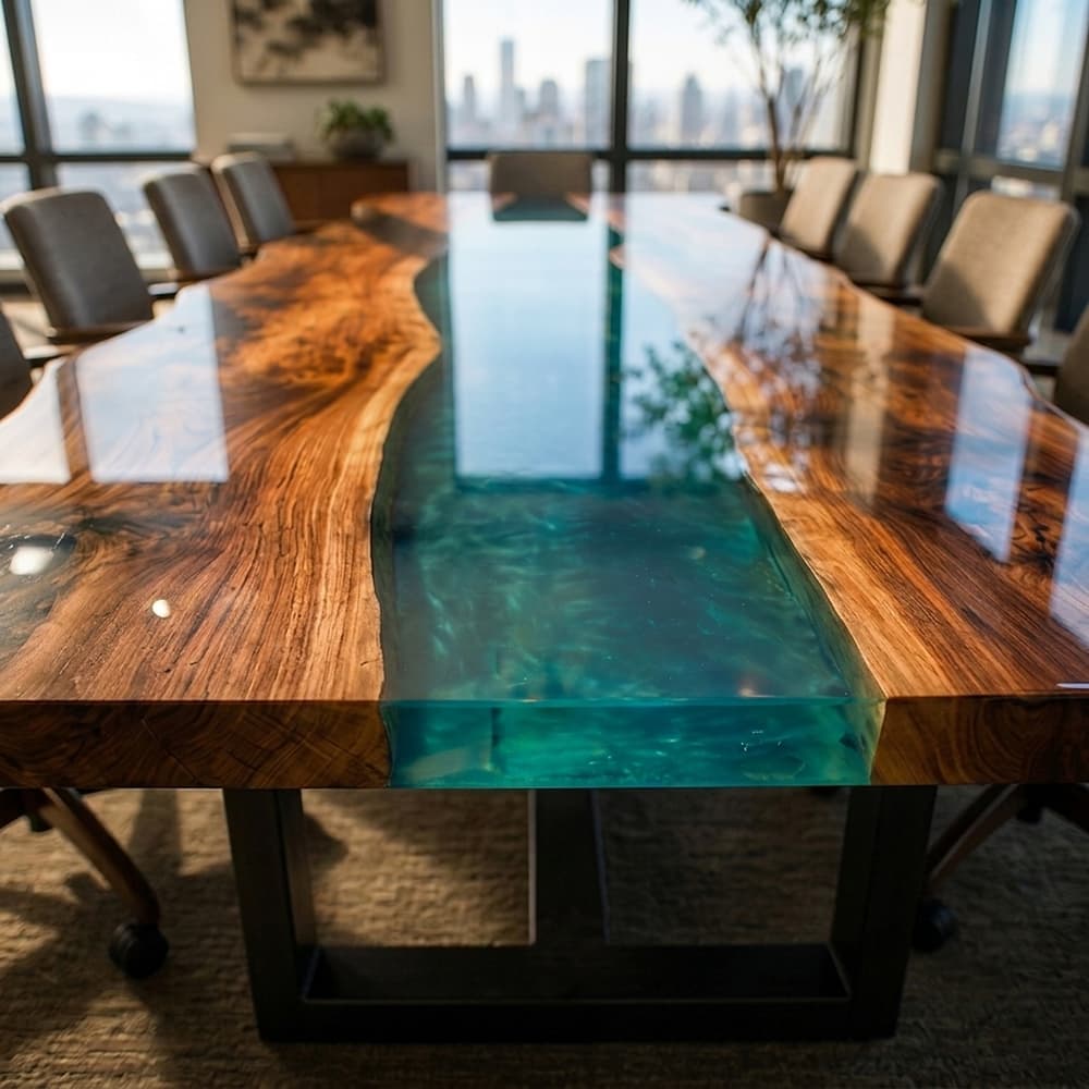 Luxury walnut resin conference table designed for professional meeting rooms