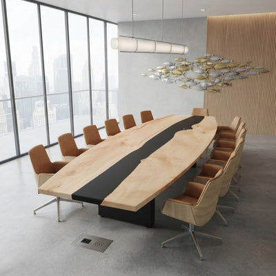 Skyline Maple Boat-Shaped Epoxy Conference Table with Black Resin | CT-50