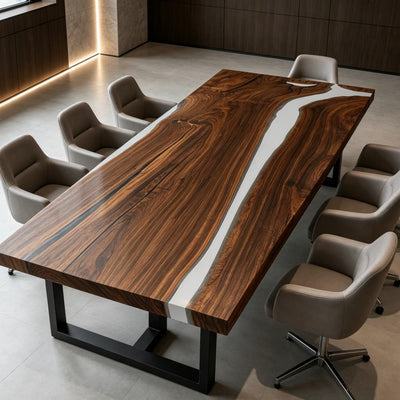 Bespoke Walnut & White Resin Conference Table for Executive Offices | CT-56
