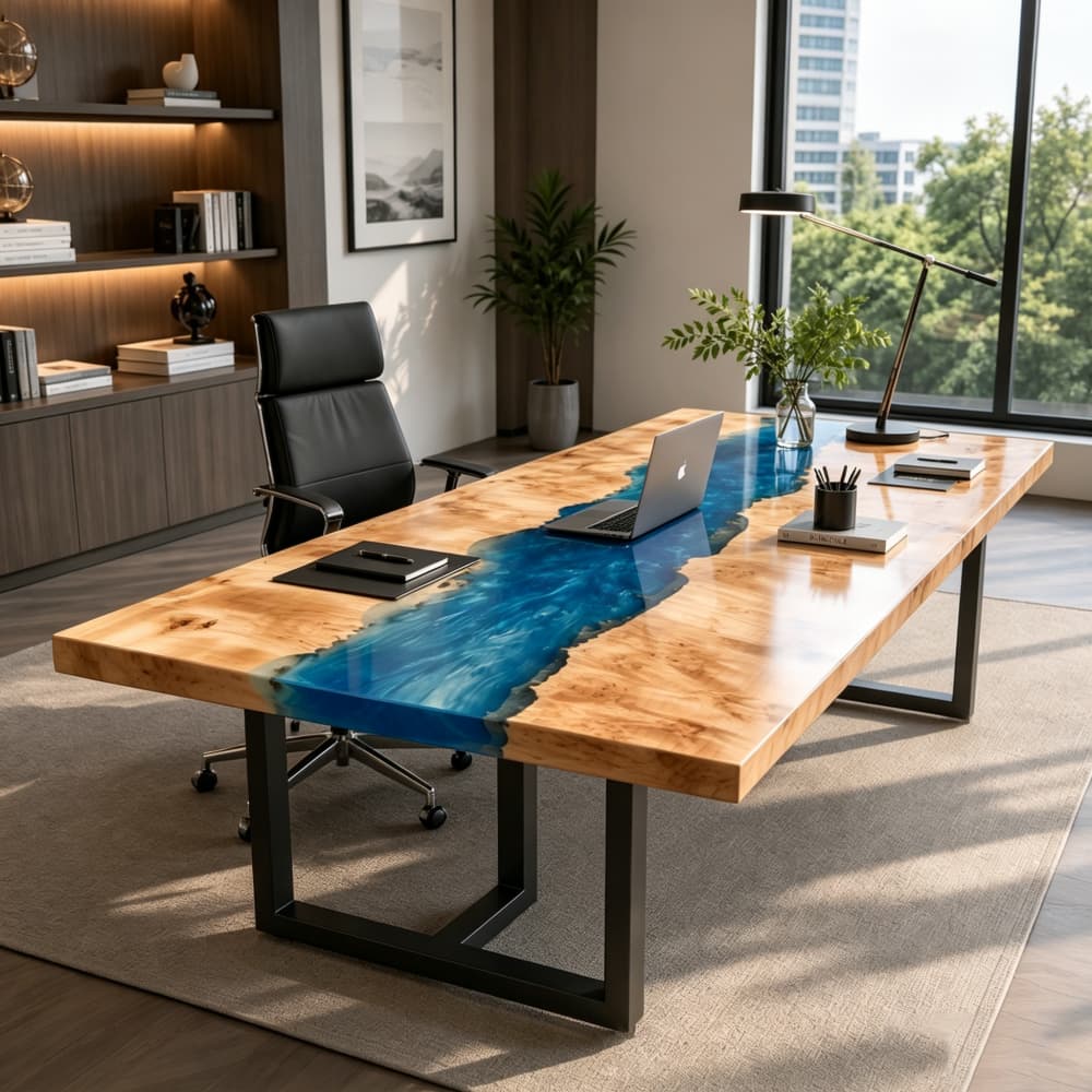 Handcrafted poplar resin work desk for home offices and executive suites