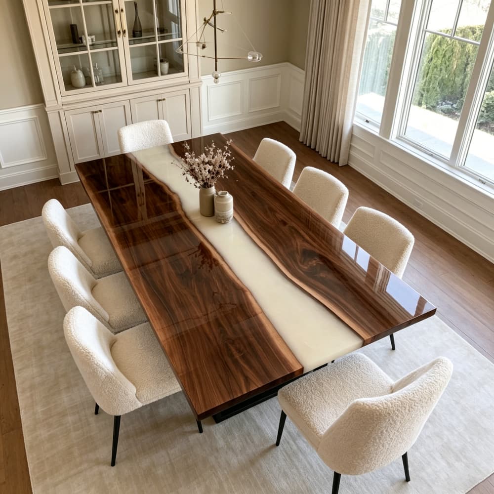 North American black walnut conference table with white resin inlay
