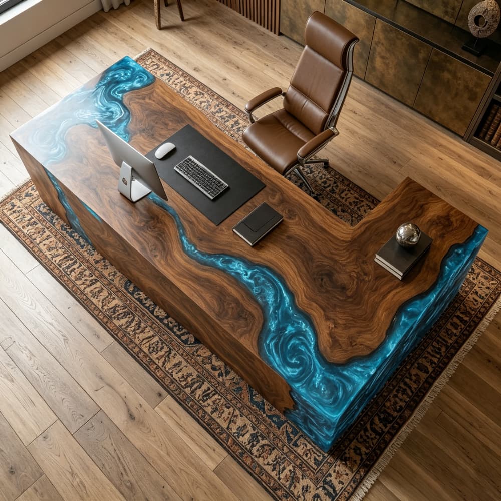 Prestige executive workspace furniture design featuring intricate resin craftsmanship