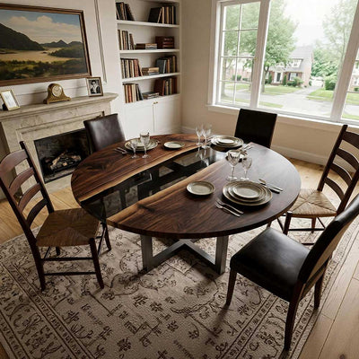 Luxury Smoky Black Round Walnut Resin Dining Table | DT-20