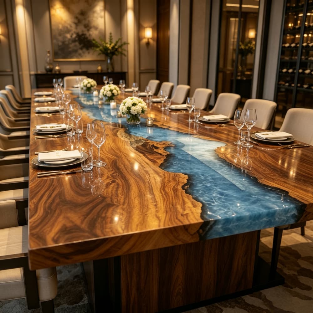 Beautiful black walnut dining table as a luxury centerpiece