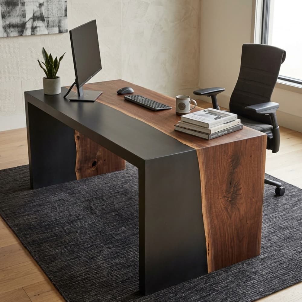 Walnut black resin executive desk in a modern private office