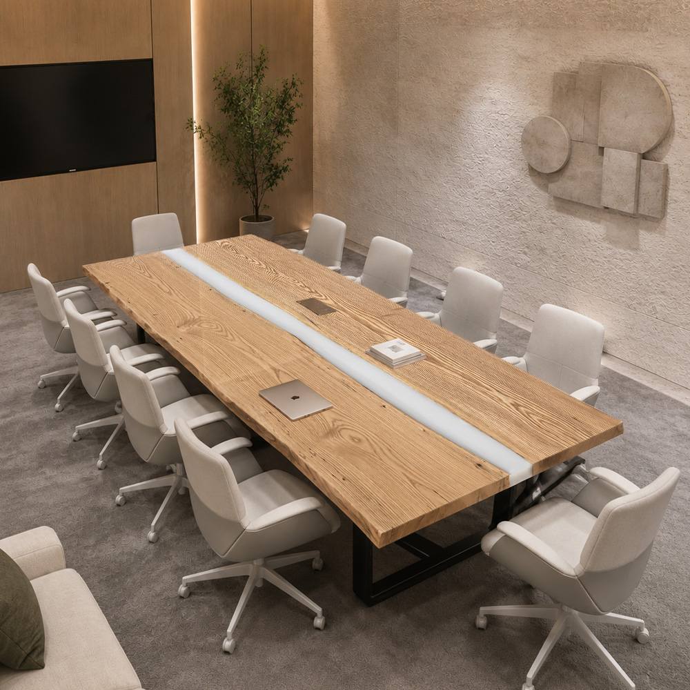 White resin conference table designed for modern offices, design studios, executive boardrooms, and collaborative workspaces